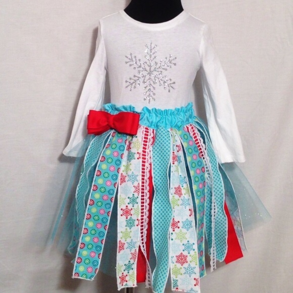 Handmade ribbon skirt w/snowflake tee NWOT